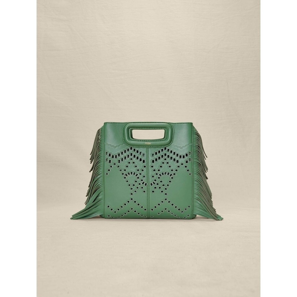 NWT $385 Maje M Perforated Fringed Leather Bag Verde Green Crossbody Handbag